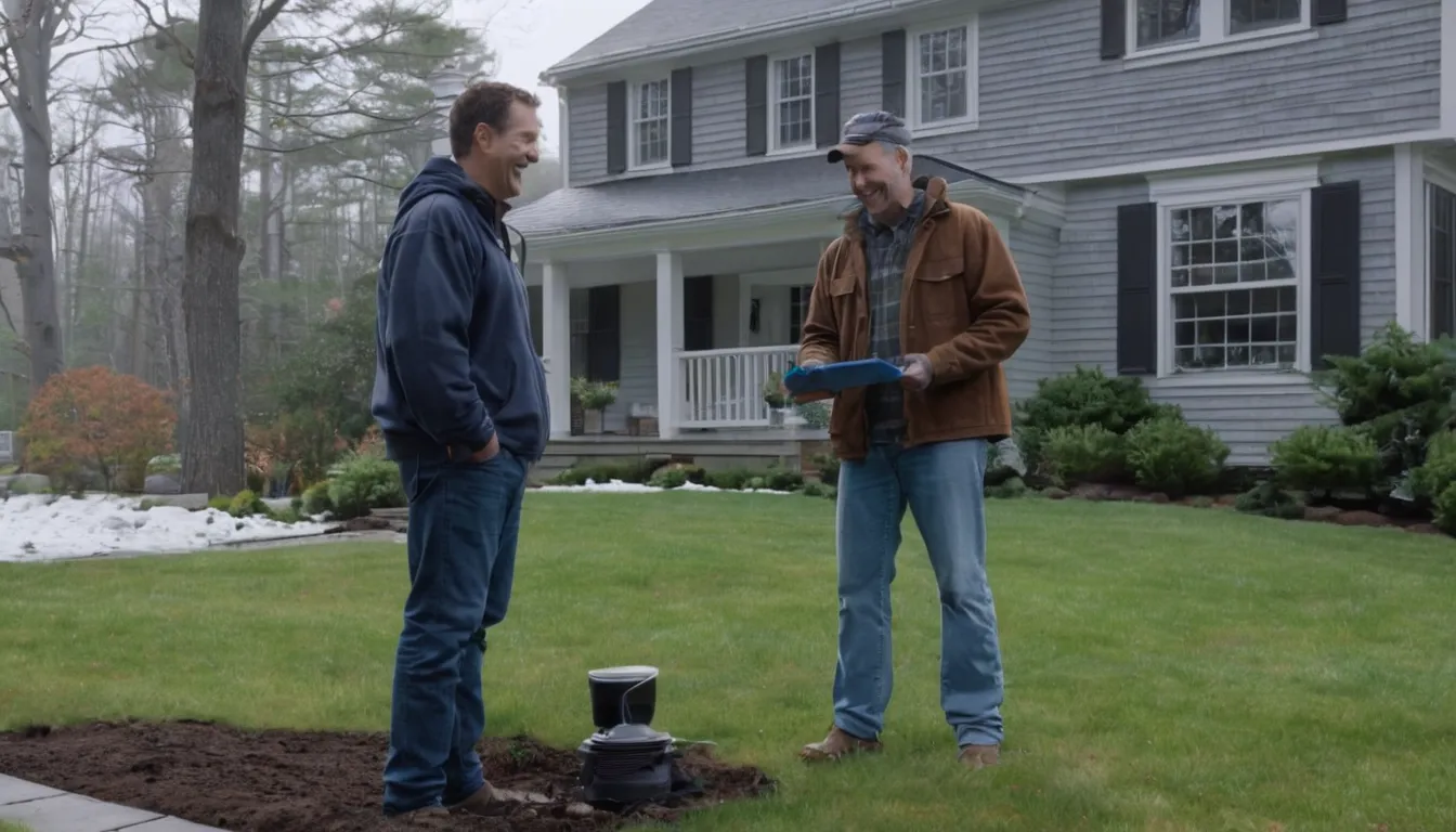 A friendly local provider reviewing a sewer line inspection with a homeowner in a yard in the Philadelphia area